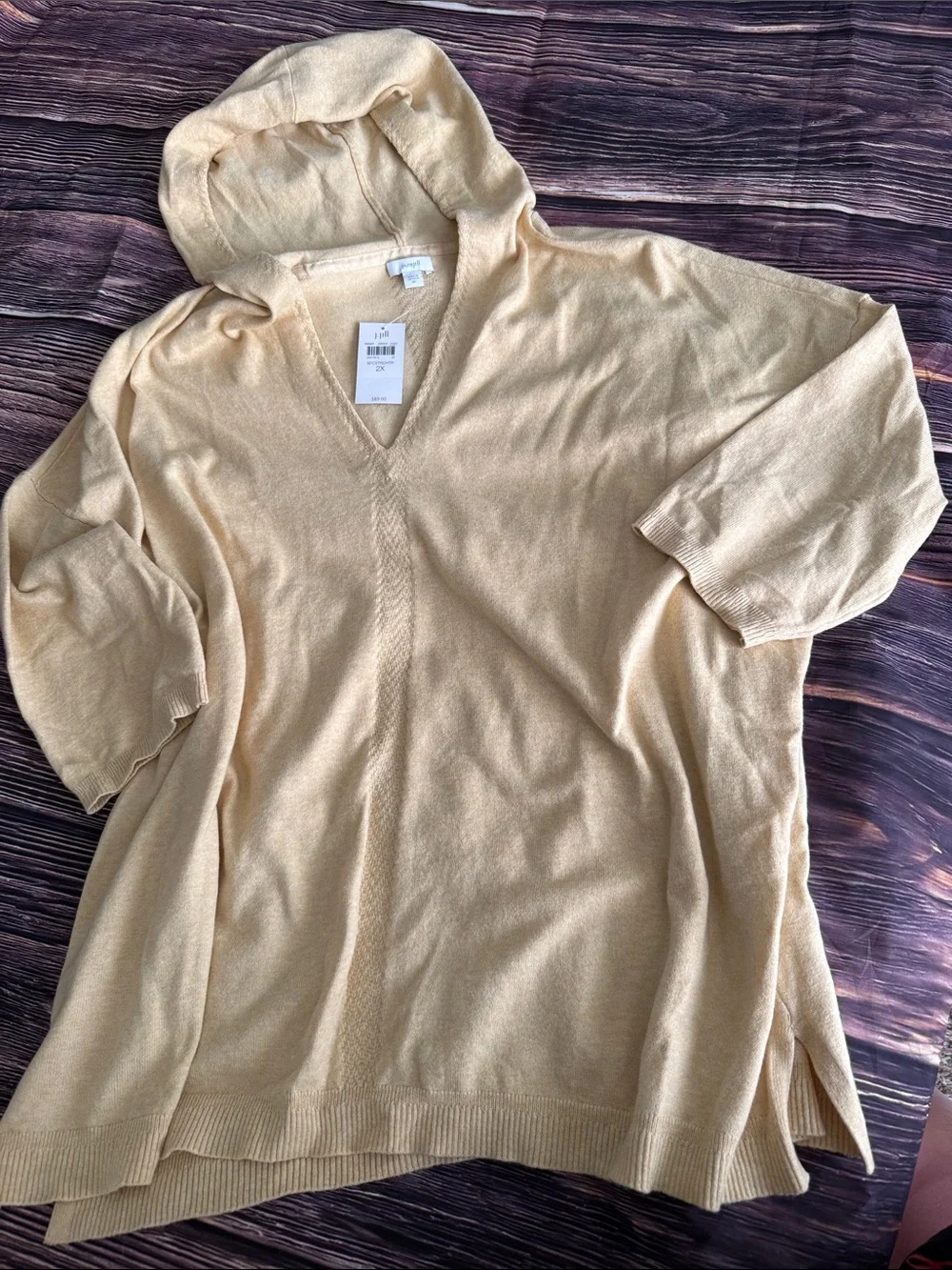 J. Jill Light Yellow Hooded Knit Tunic Sweater